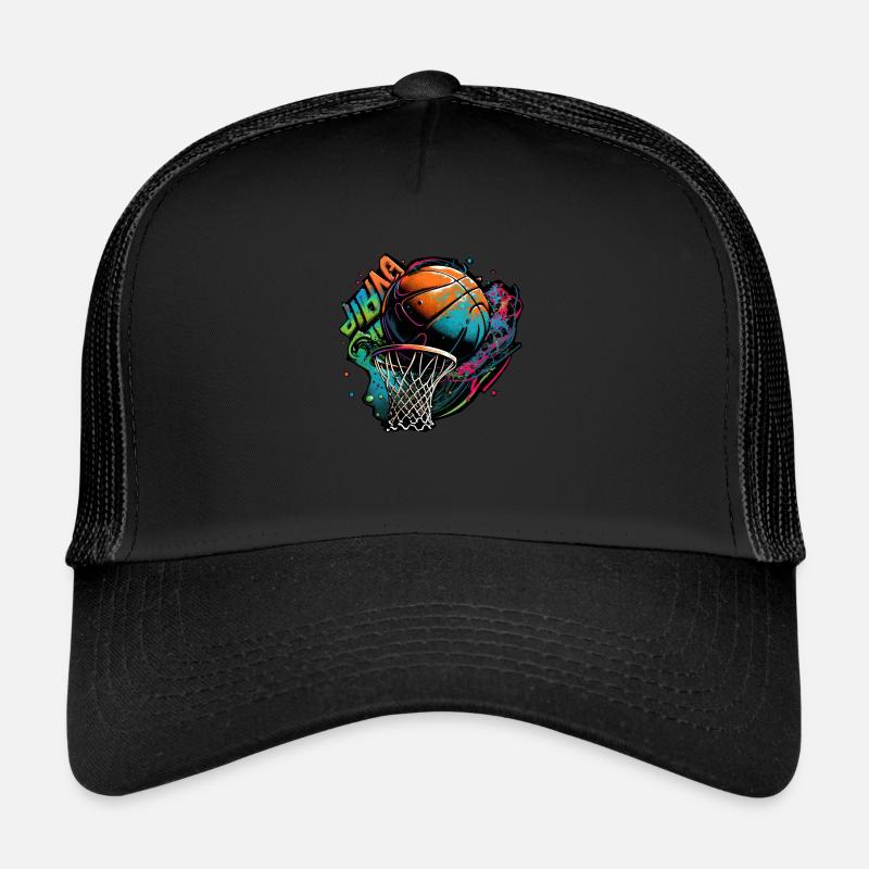 Graffiti de basket-ball coloré - Casquette trucker  - noir/noir
