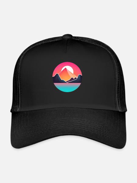 Mountain Landscape Geometric Art - Trucker Cap - black/black - Front