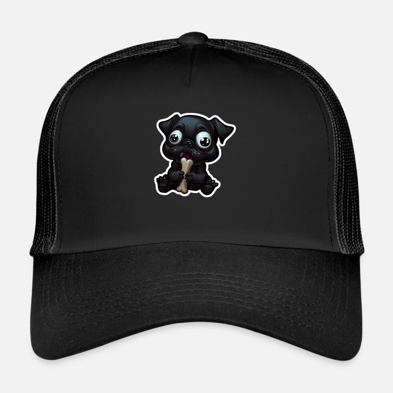 Petit bouledogue noir mangeant un os Casquette trucker 
