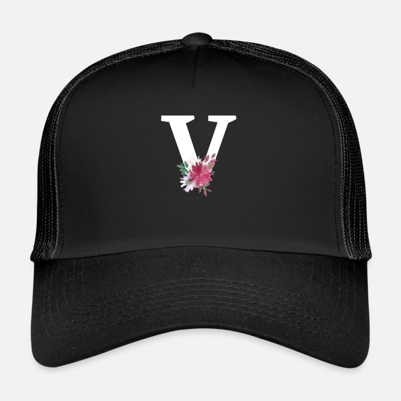 Buchstabe v blumig - Trucker Cap - Schwarz/Schwarz
