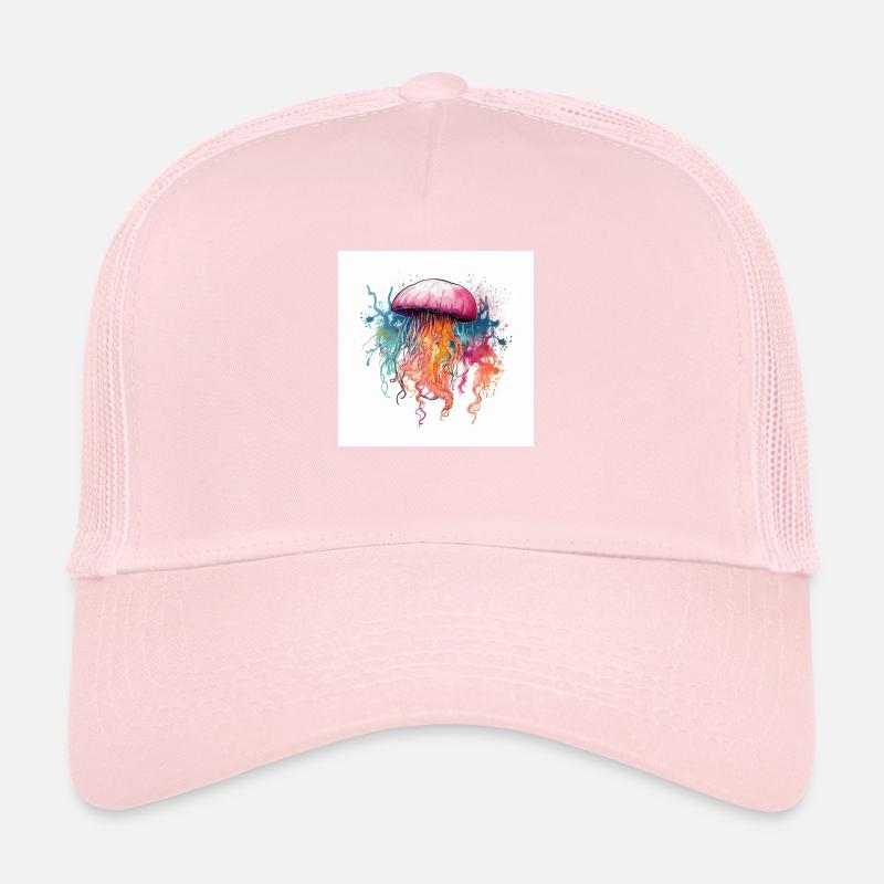 Méduse aquarelle néon dans la mer Casquette trucker 