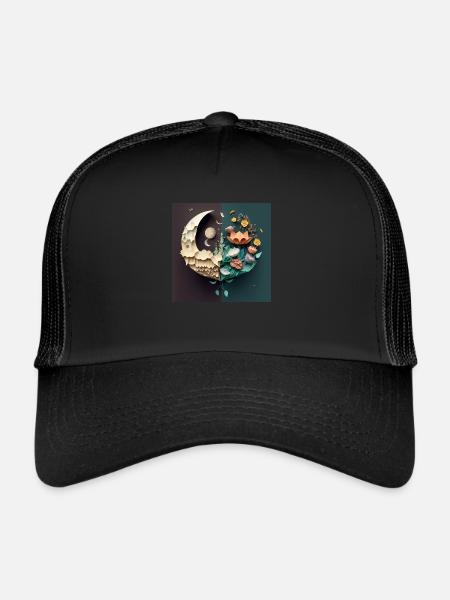 Fleurs de la lune à la terre, cadeau, anniversaire - Casquette trucker  - noir/noir - Devant
