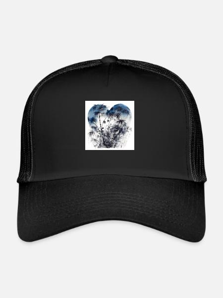 Forest with palm trees in the shape of a heart - Trucker Cap - black/black - Front