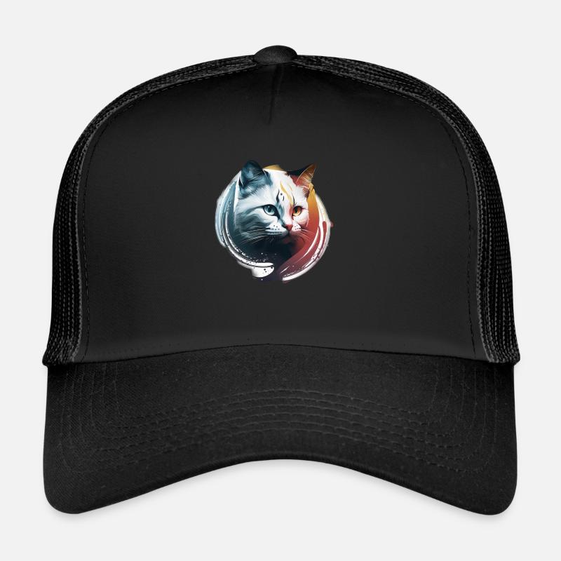 White cat contrast cold heat - Trucker Cap - black/black