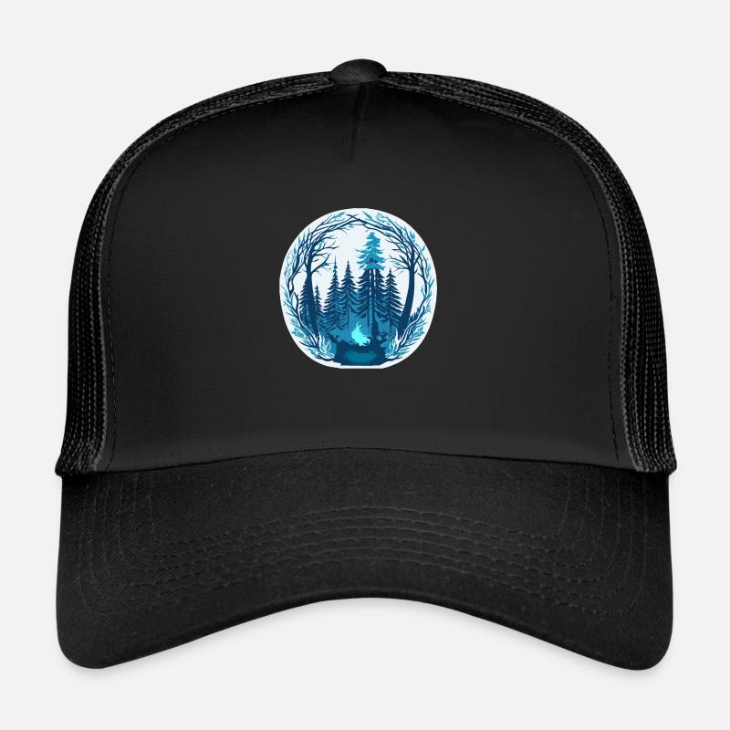 Magischer gefrorener Wald - Trucker Cap - Schwarz/Schwarz
