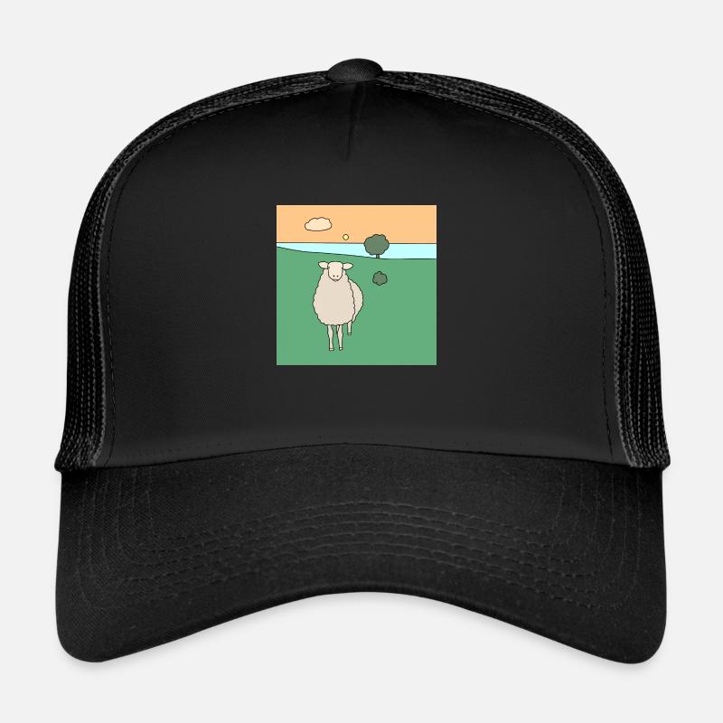 Schaf auf einer Wiese - Trucker Cap - Schwarz/Schwarz