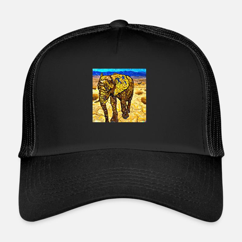 A Van Gogh Elephant - Trucker Cap - Schwarz/Schwarz