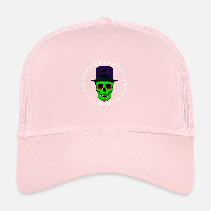 Green skull with hat and gothic characters Trucker Cap