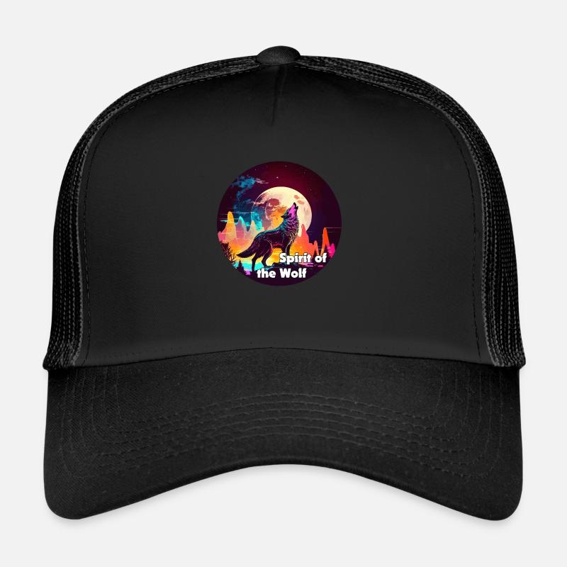 Wolf howling at the moon in synthwaves coloring Trucker Cap