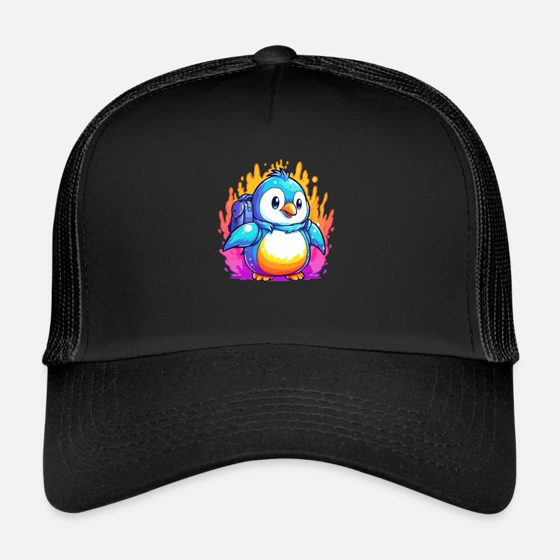 Pinguin auf Wanderschaft - Trucker Cap - Schwarz/Schwarz