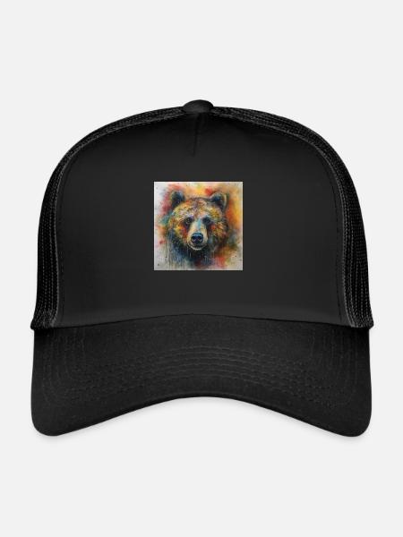 Modern & Colourful Grizzly Bear Wall Art by Bodhi - Trucker Cap - black/black - Front