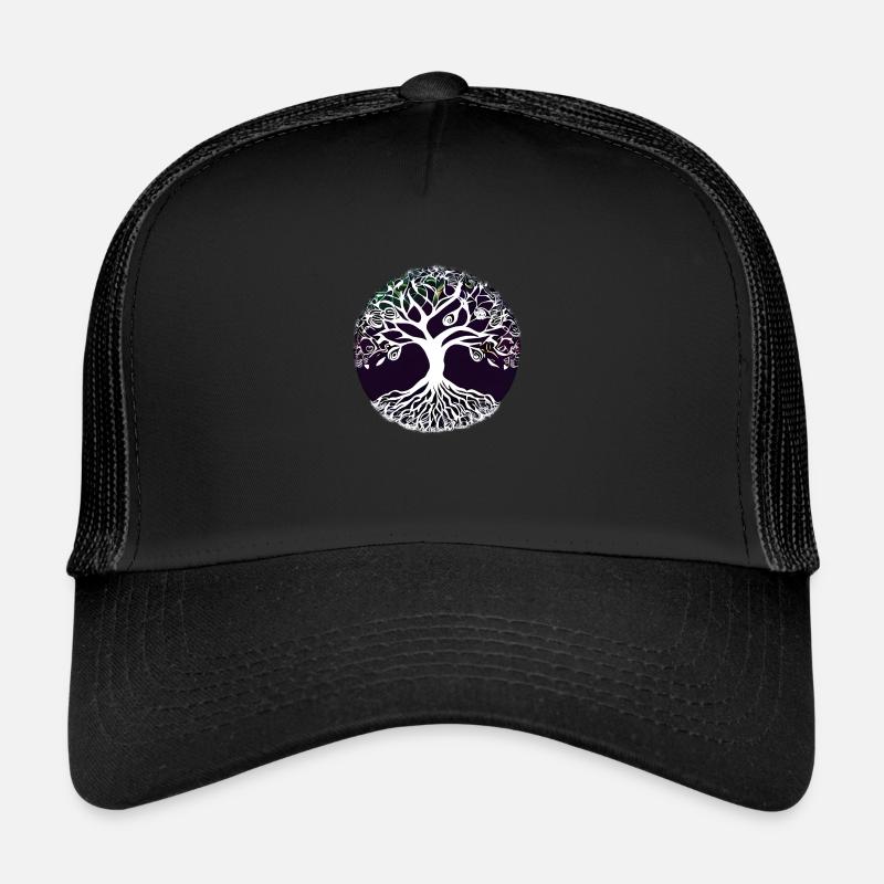 Meditation Yoga Lebensbaum Baum des Lebens - Trucker Cap - Schwarz/Schwarz