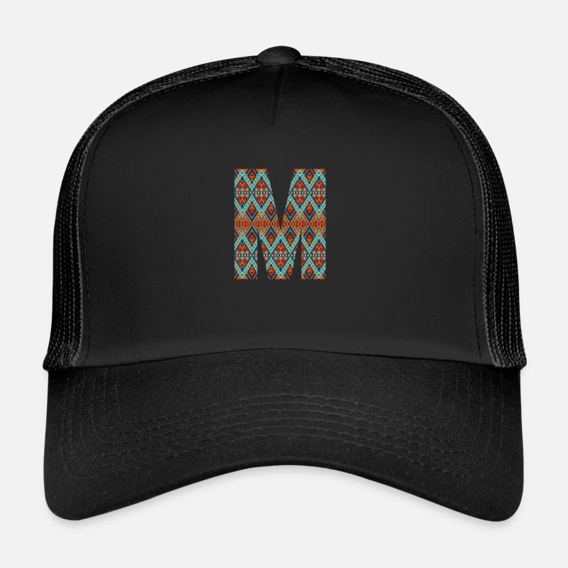 Lettre M- design boho, monogramme coloré Casquette trucker 