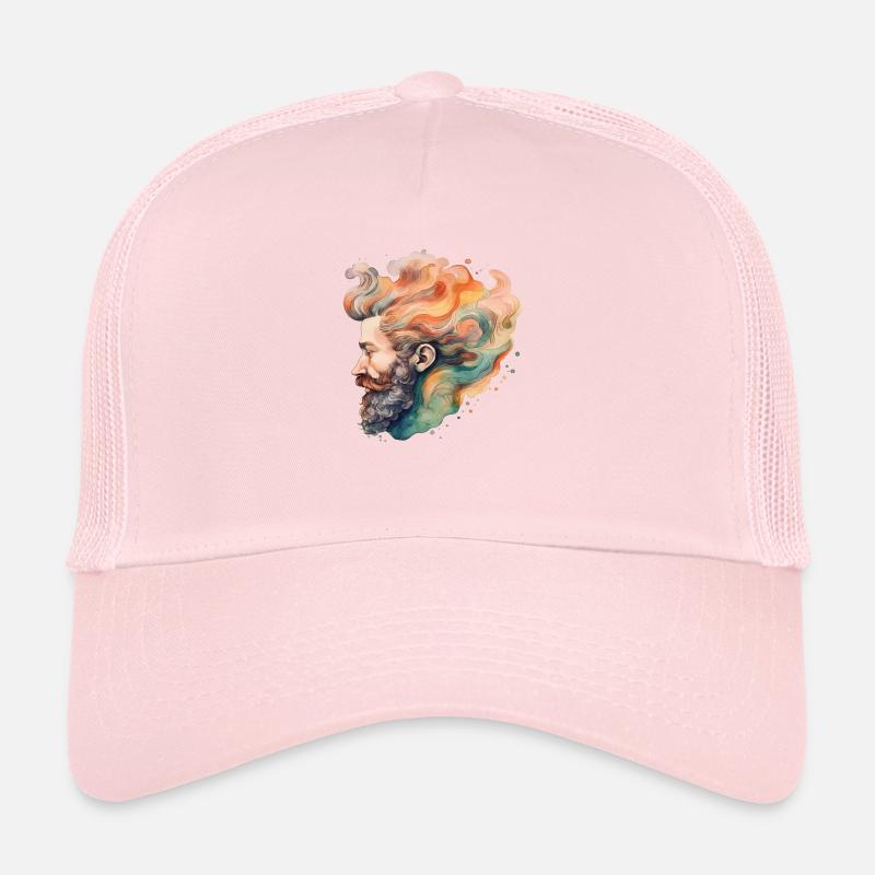 Man Beard Watercolor Drawing Trucker Cap