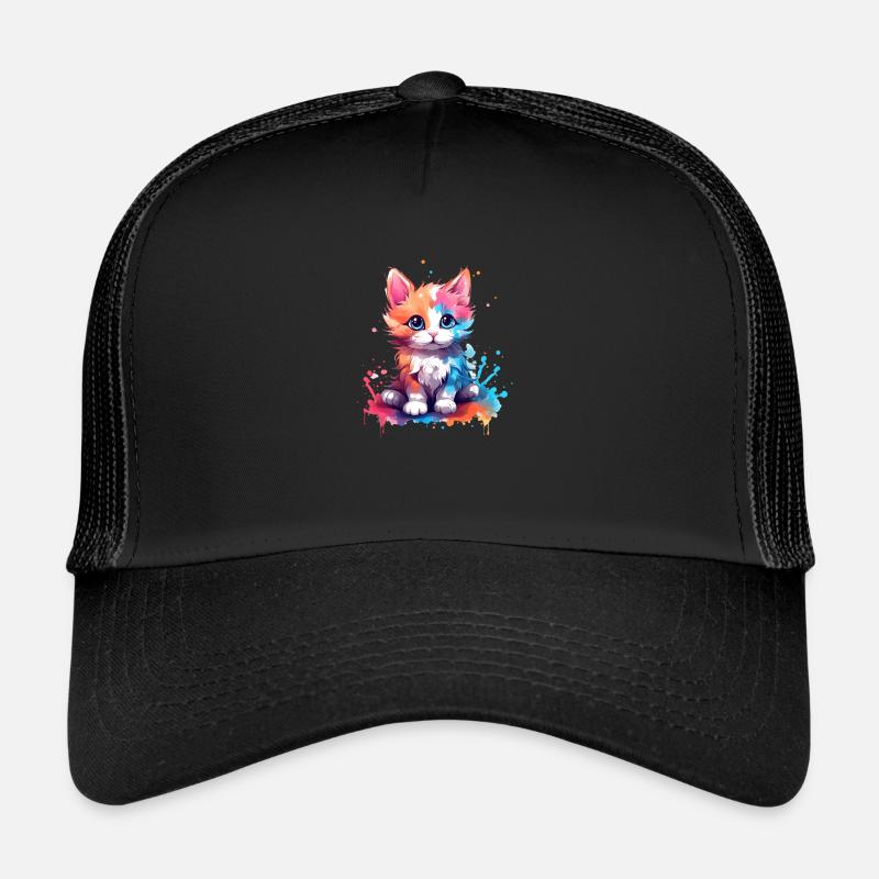 Mignon petit chat coloré avec éclaboussures de couleur - Casquette trucker  - noir/noir