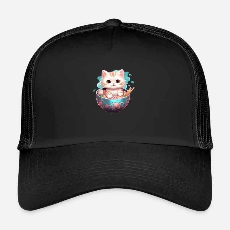 Kawaii Cat avec un bol de ramen Casquette trucker 