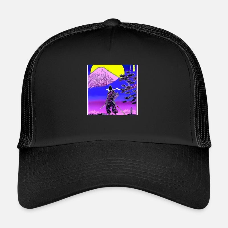 Samurai Mount Fuji Anime Retro Japan - Trucker Cap - Schwarz/Schwarz