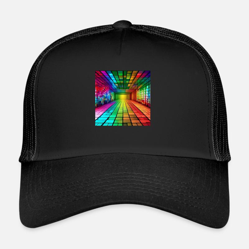 3D-Regenbogen-Quadrate - Trucker Cap - Schwarz/Schwarz