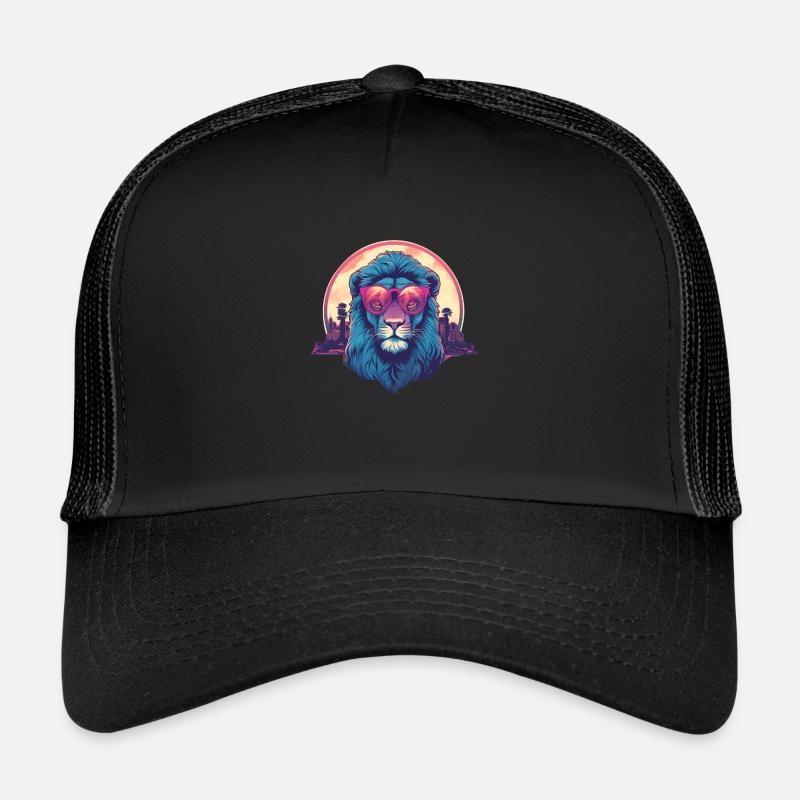 Synthwave Lion Sunset - Trucker Cap - black/black