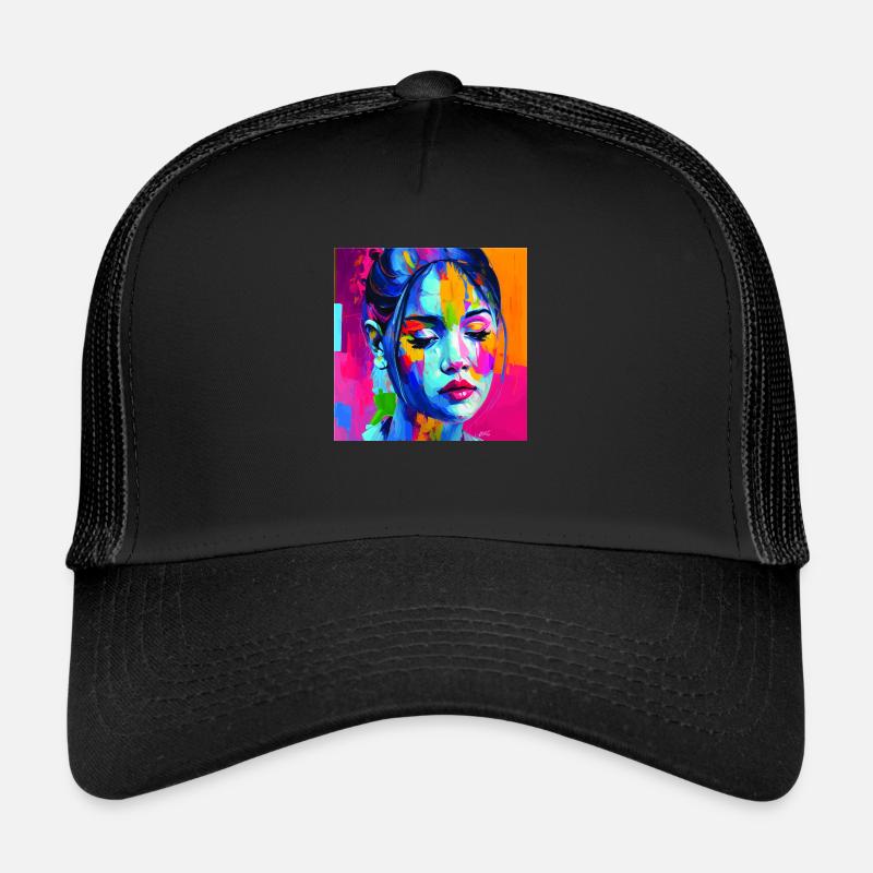 farbiges Gesicht - in Gedanken - Trucker Cap - Schwarz/Schwarz