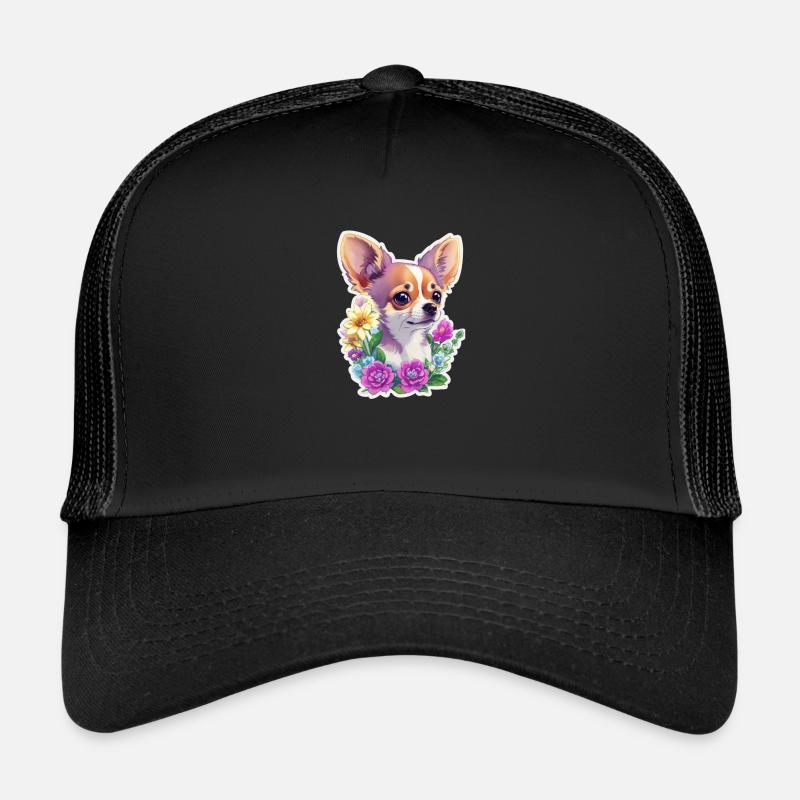 Chihuahua pastel avec fleurs Casquette trucker 