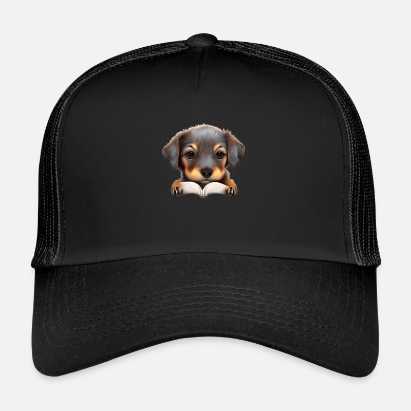 Dachshund Hund Buch lesen Hunde Dackelwelpe Bücher Trucker Cap