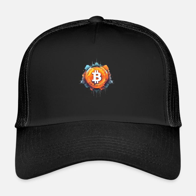 Bitcoin Logo color splash orange green - Trucker Cap - Schwarz/Schwarz