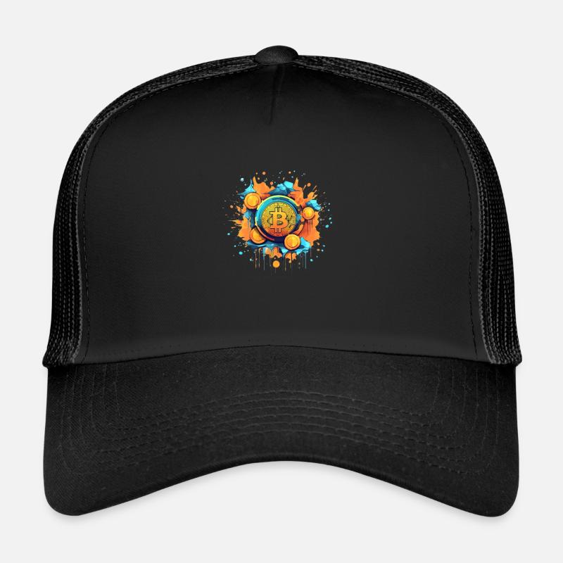 Bitcoin Color Splash logo mit münzen - Trucker Cap - Schwarz/Schwarz