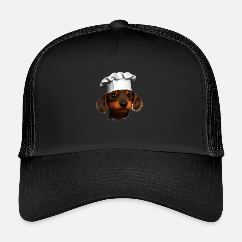 Dachshund Dackelwelpe Kochen Gastronom Hund Hunde - Trucker Cap - Schwarz/Schwarz
