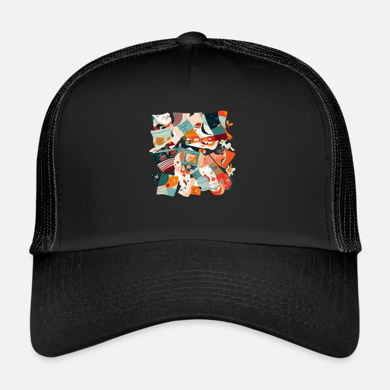 Patchwork aus Stoff - Trucker Cap - Schwarz/Schwarz