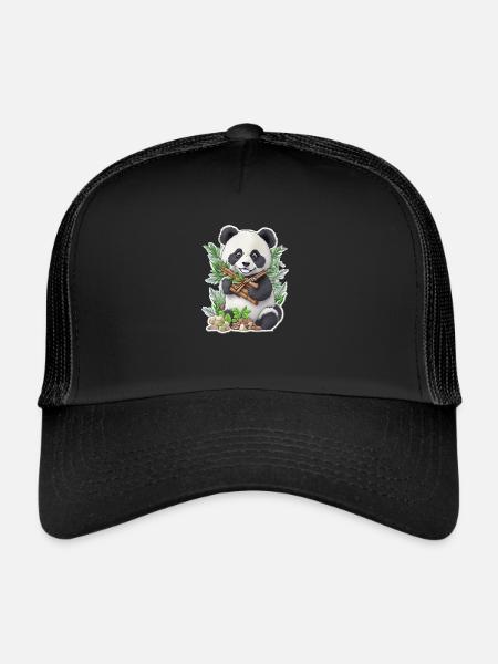 Panda bear eats bamboo - Trucker Cap - black/black - Front