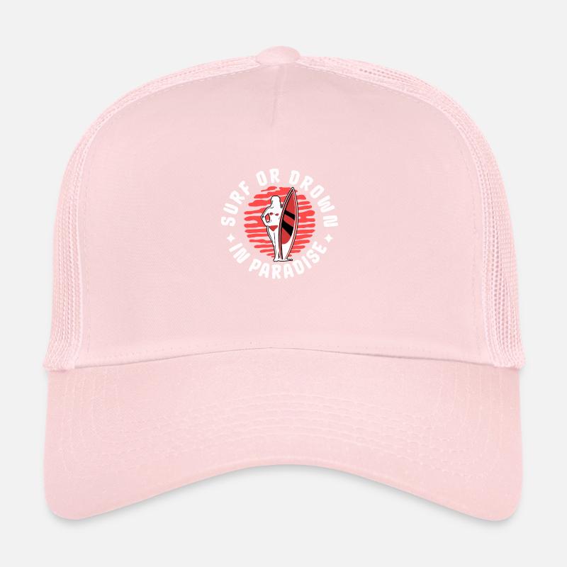 Retro Surfing Girl Surf or Drown Sunset Trucker Cap
