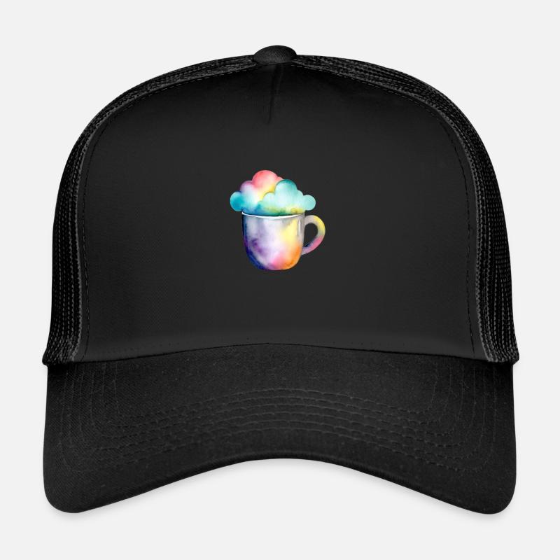 Regenbogenkaffee mit Wolke - Trucker Cap - Schwarz/Schwarz