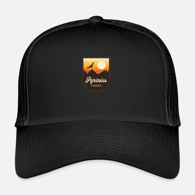 Pyrenäen Frankreich Retro Wandern - Trucker Cap - Schwarz/Schwarz