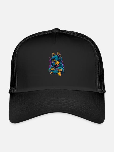 Le chiot berger allemand joue avec le contrôle du gibier - Casquette trucker  - noir/noir - Devant