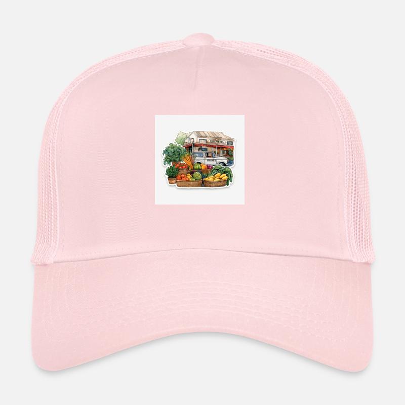 Bustling Farmers Market An Array of Offerings Trucker Cap