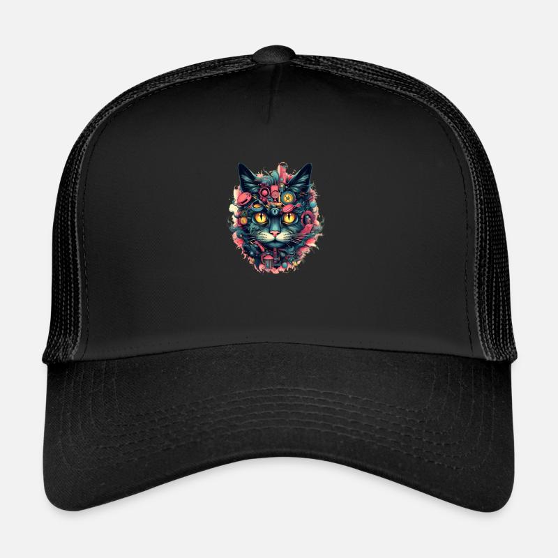 Cyperpunk Katze - Trucker Cap - Schwarz/Schwarz