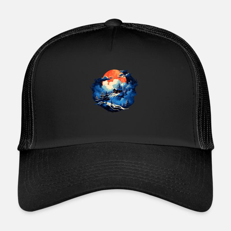 Romantic mountain hut in a wintry atmosphere - Trucker Cap - black/black
