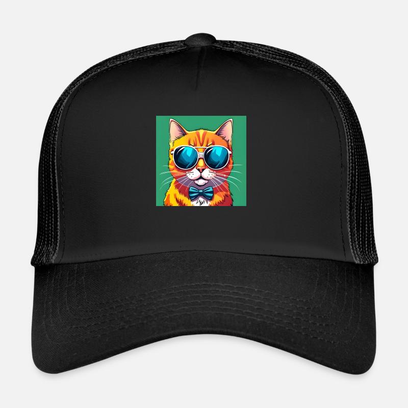 Chat chic avec des nuances et un nœud papillon - Casquette trucker  - noir/noir