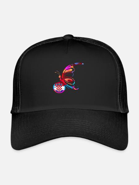 Butterfly Nature Colorful Flag Rainbow Croatia HRV - Trucker Cap - black/black - Front
