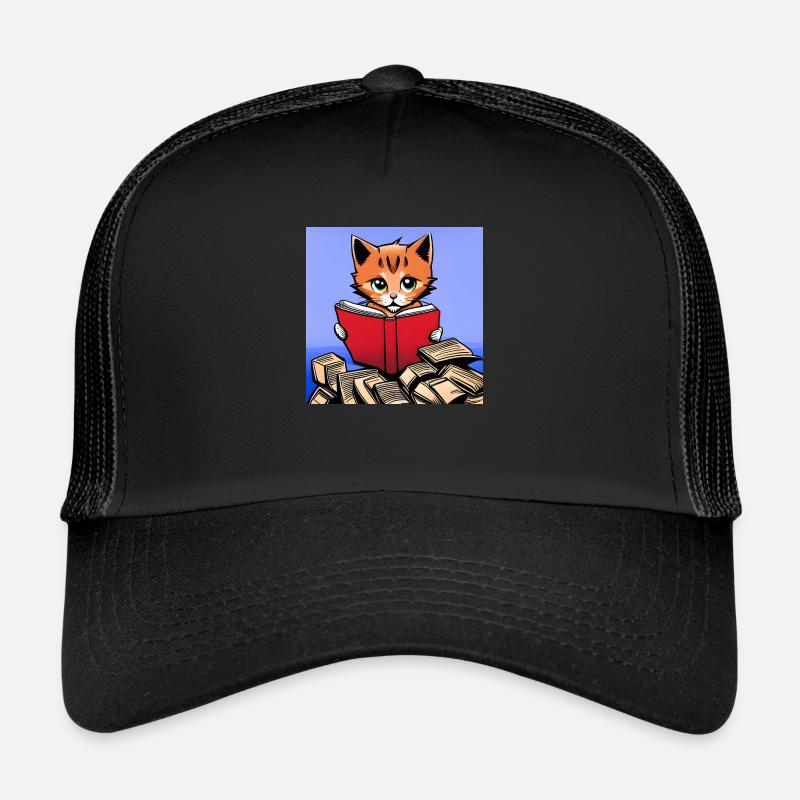 Niedliches Kätzchen, das liest - Trucker Cap - Schwarz/Schwarz
