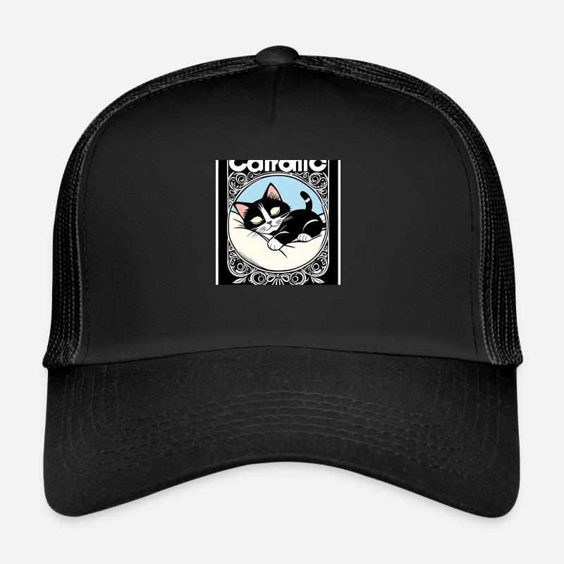 Cute Black Kitten Cat Having A Good Sleep - Trucker Cap - black/black