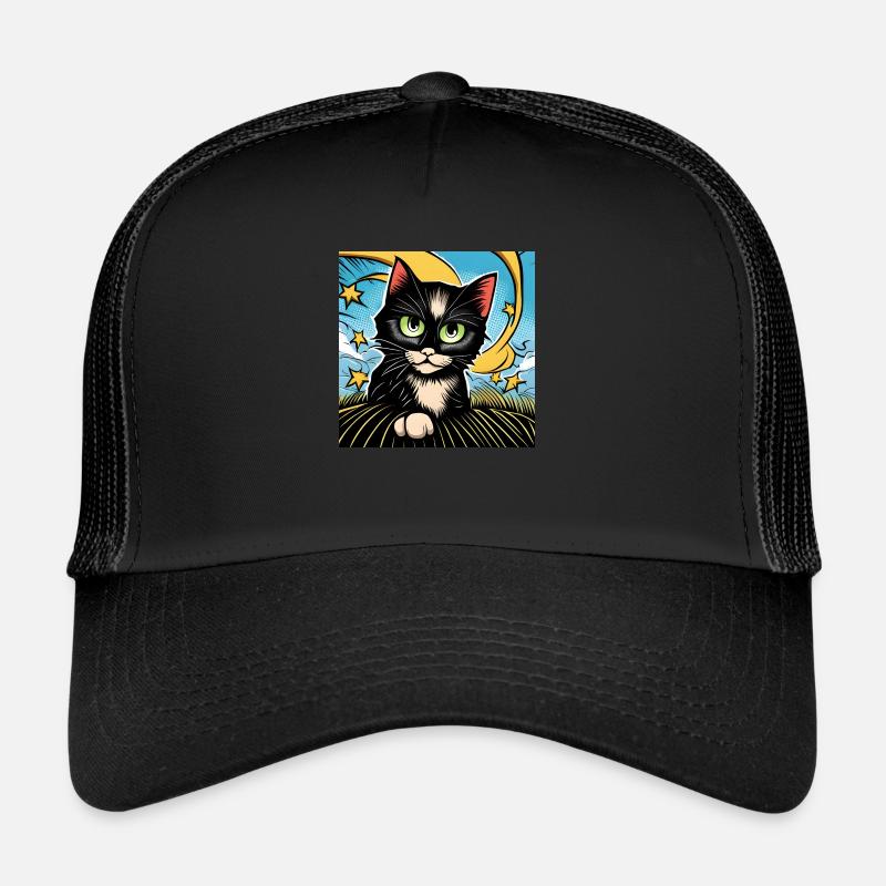 Niedliche schwarze Katze - Trucker Cap - Schwarz/Schwarz