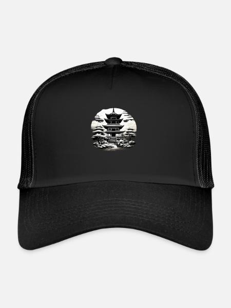 Temple japonais - Casquette trucker  - noir/noir - Devant