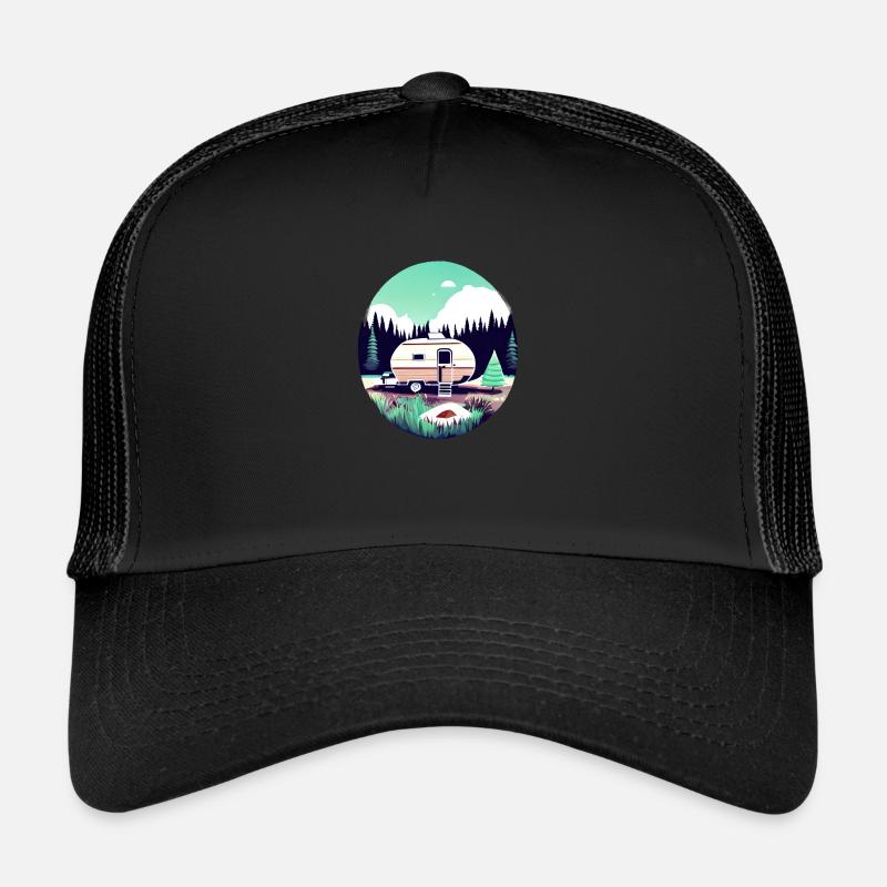 Camping Wohnwagen Camp Geschenk Zelten Wohnmobil - Trucker Cap - Schwarz/Schwarz