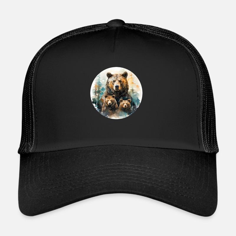 Bären Papa Bären Mama Bären Kinder Bär und Junge - Trucker Cap - Schwarz/Schwarz