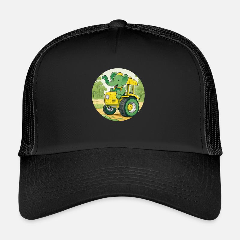 Elefant auf Traktor - Trucker Cap - Schwarz/Schwarz