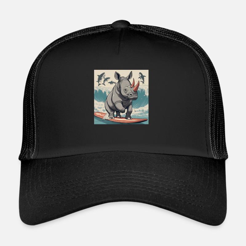 Rhino on a board - Trucker Cap - Schwarz/Schwarz