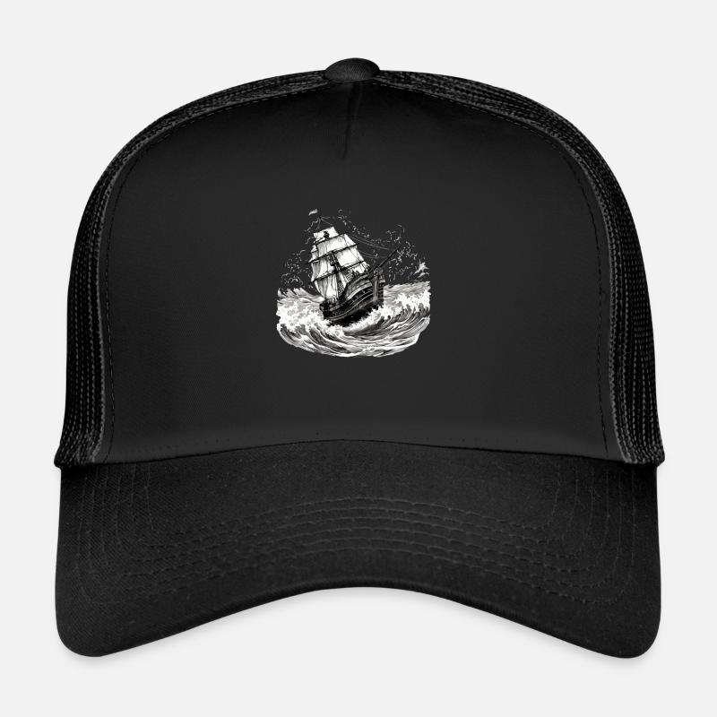 Bâteau dans les vagues - Casquette trucker  - noir/noir