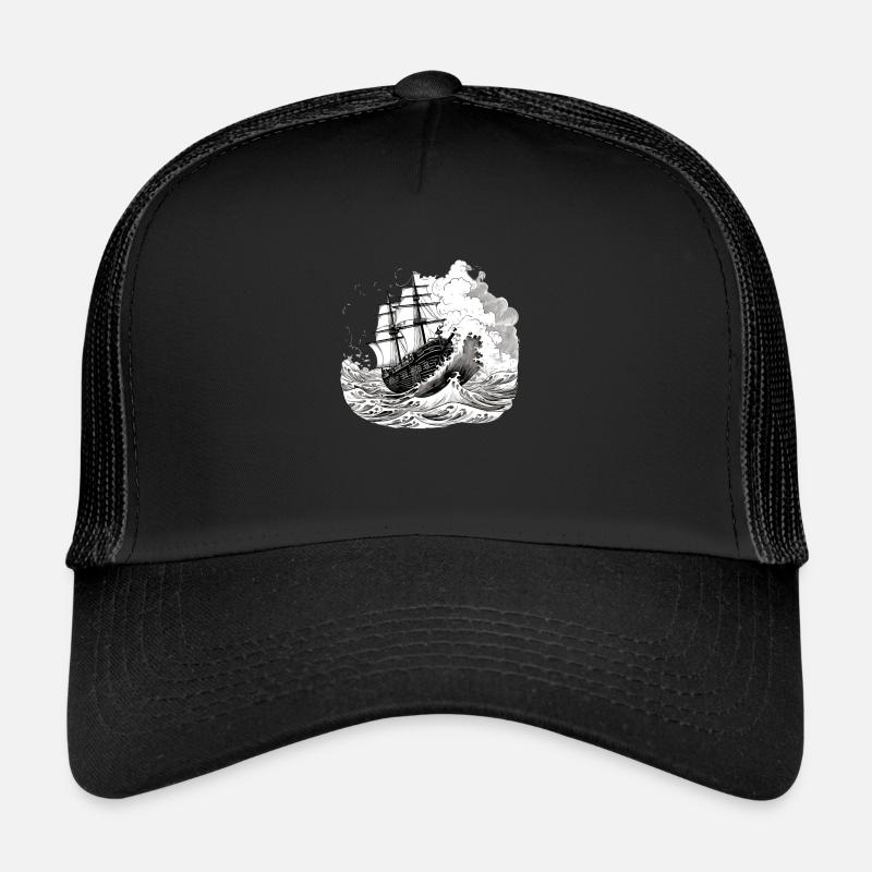 Boot in den Wellen Nr. 2 - Trucker Cap - Schwarz/Schwarz